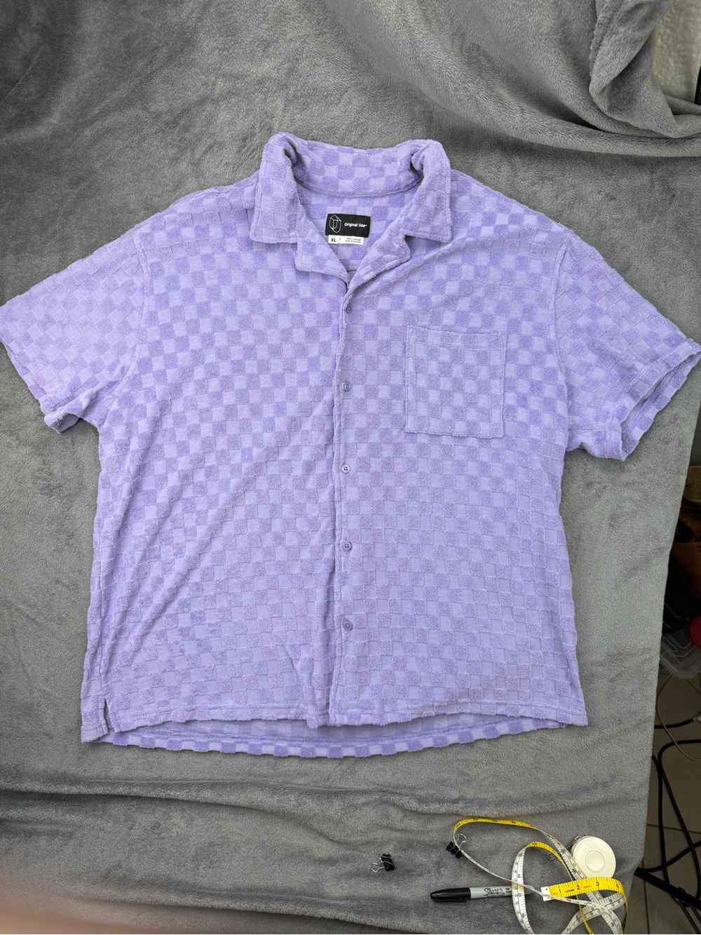 Original Use Lavender Checkered Casual Button-Down Shirt